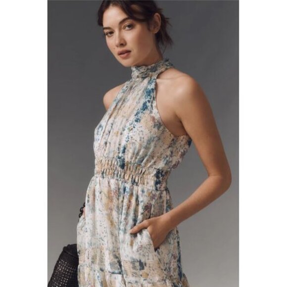 The Somerset Maxi Dress: Halter Edition in Blue Motif - Anthropologie–Size M-NWT - Picture 3 of 7